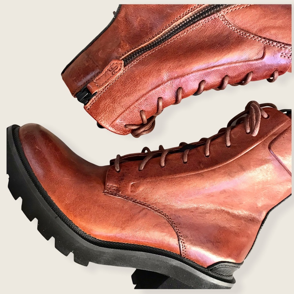 Frye Savannah Cognac Genuine Leather Classic Lace Up Streetwear Combat AnkleBoot - Picture 14 of 16